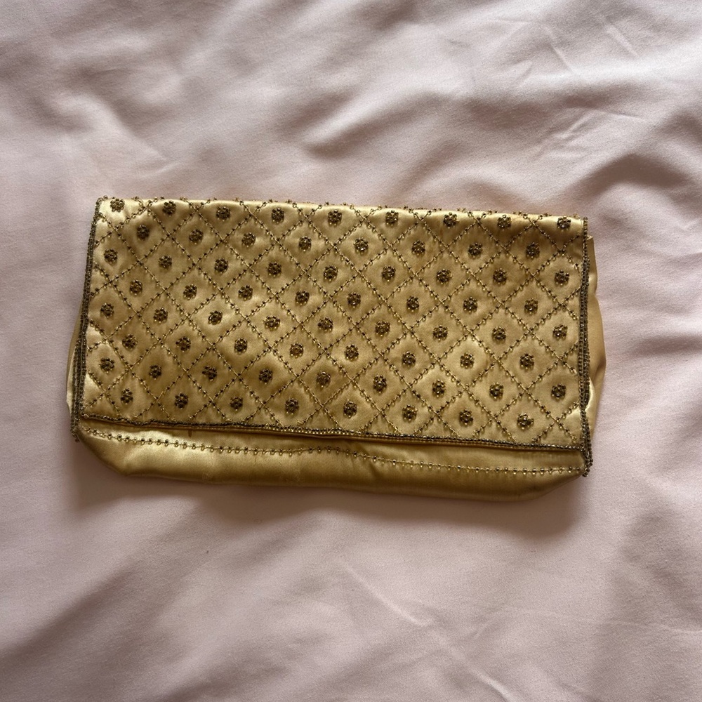 Vintage Beaded Satin Yellow Evening Clutch - La Regale